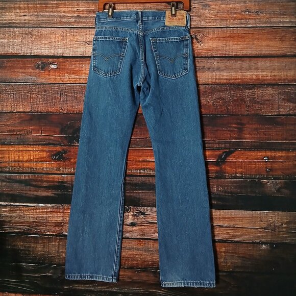 Levis Jeans 517 Mens 29X32 Boot Cut Dark Wash Blue Denim 100% Cotton Red Tab - Picture 3 of 9